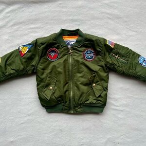 Up And Away MA-1 Green Flight Jacket 7 Patch Youth Size 7